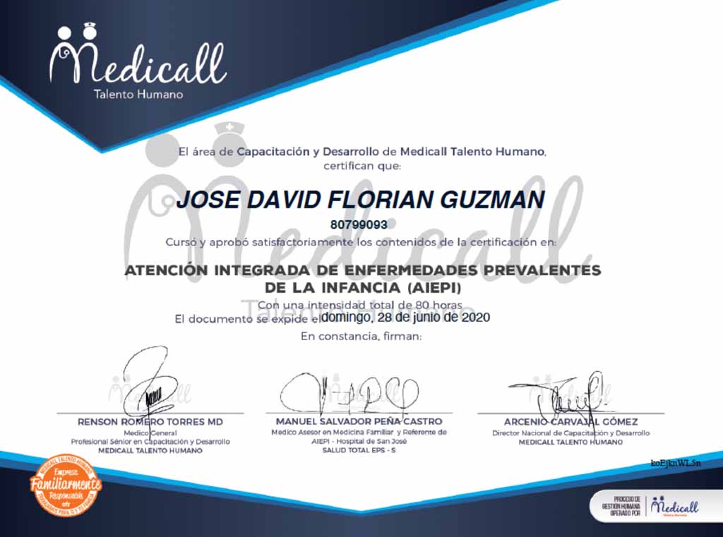 Certificado Atención Integral de Enfermedades Prevalentes de la Infancia