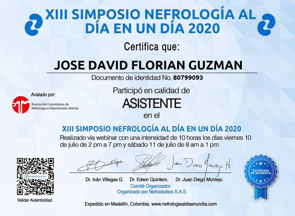 Certificado Simposio Nefrología al Día en un Día 2020